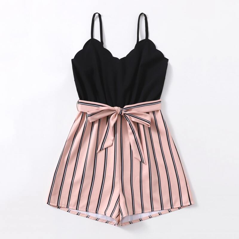 

Striped Belted Cami Romper, Multicolor