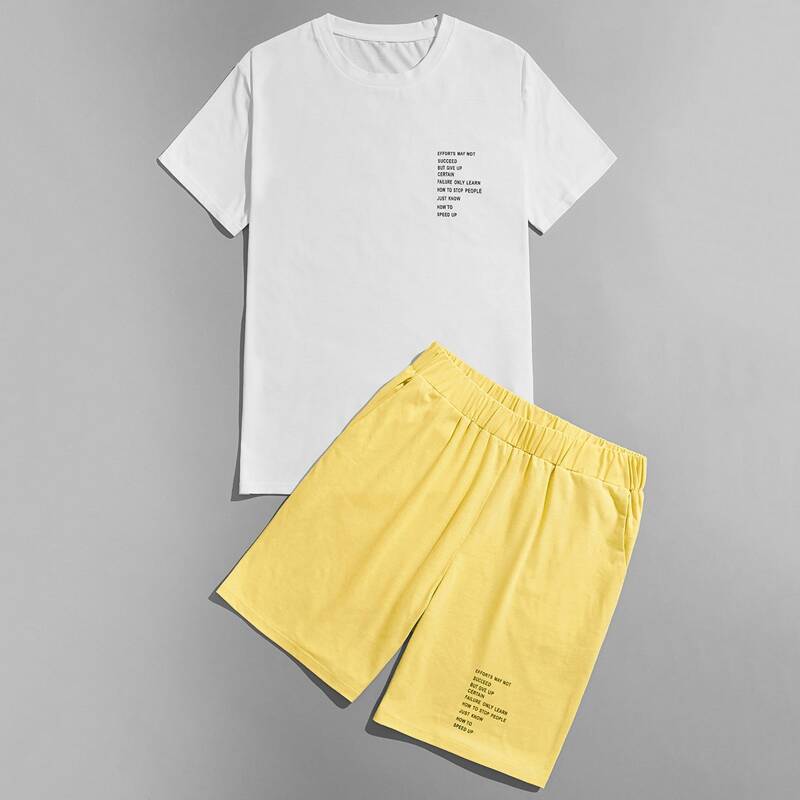 

Guys Slogan Graphic Tee & Shorts, Multicolor