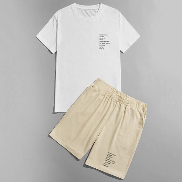 

Men Slogan Graphic Tee & Shorts, Multicolor