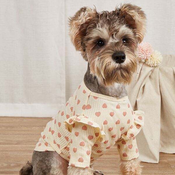 

Heart Print Pet Tee, Beige