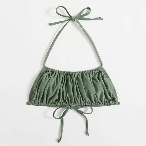 

Ruched Halter Bikini Top, Army green