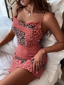 GENKIRA Floral Print Criss Cross Backless Cami Dress - Multicolor - View 3