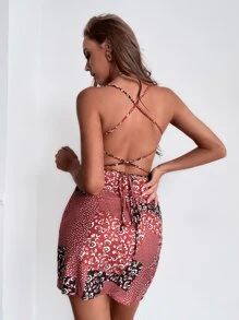 GENKIRA Floral Print Criss Cross Backless Cami Dress - Multicolor - View 2