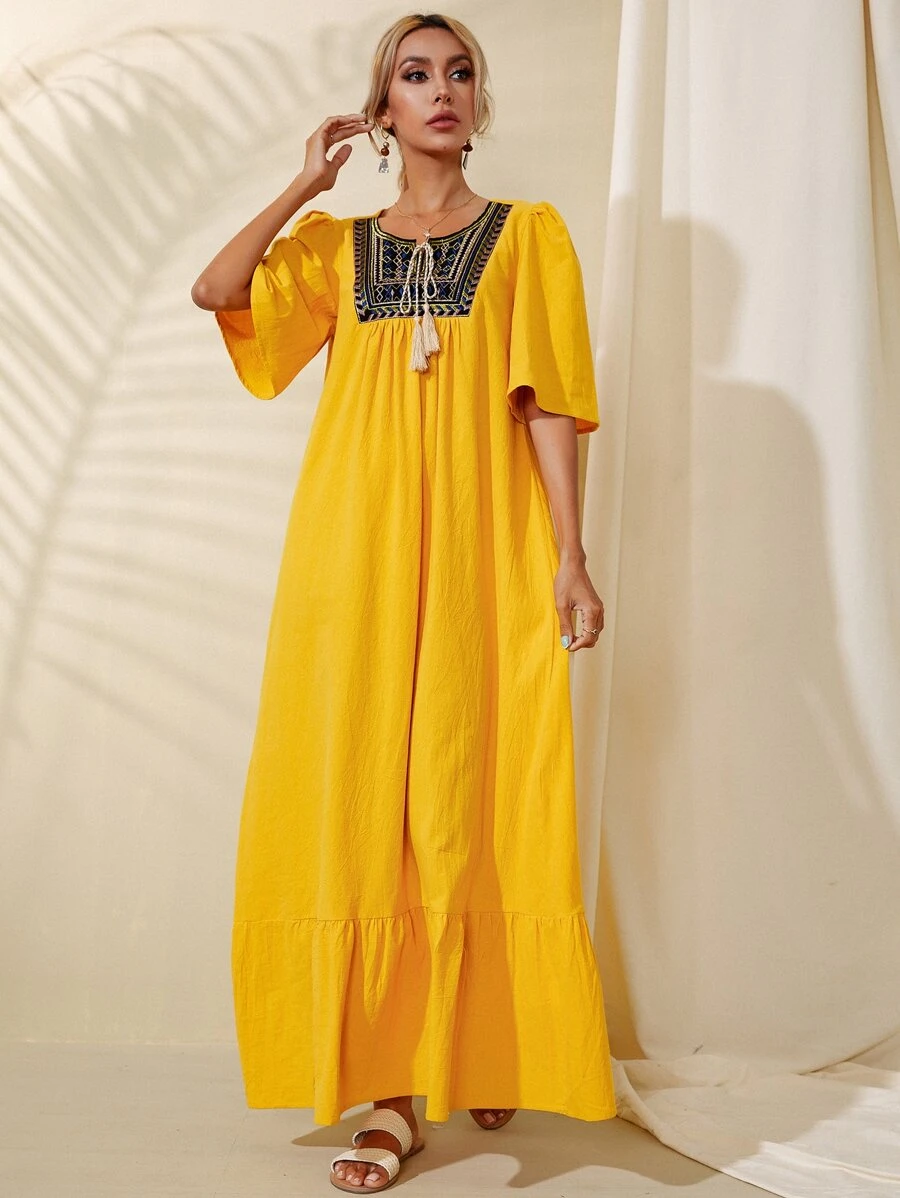 Váy Ả Rập Nghề thêu Hình học Boho - Màu vàng - Xem 1