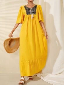 Váy Ả Rập Nghề thêu Hình học Boho - Màu vàng - Xem 4