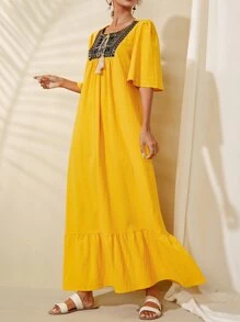 Váy Ả Rập Nghề thêu Hình học Boho - Màu vàng - Xem 5