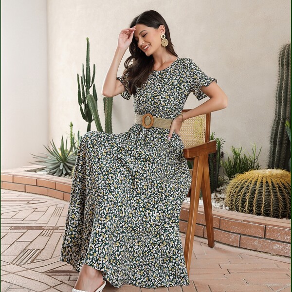 

Платье с цветочным принтом с рукавами-воланами с оборками без, Многоцветный