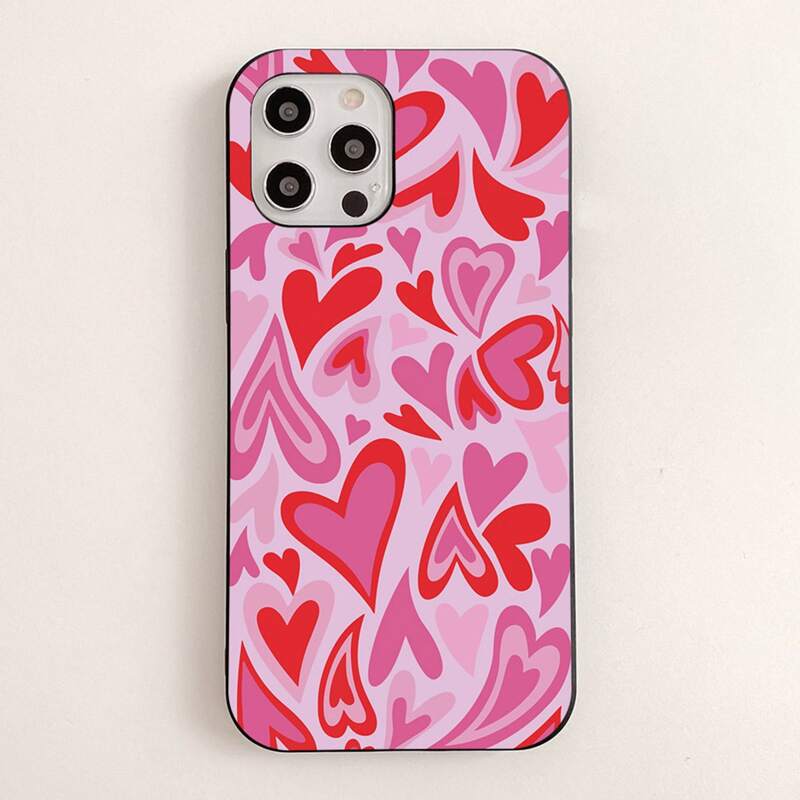 

Heart Print Phone Case, Pink