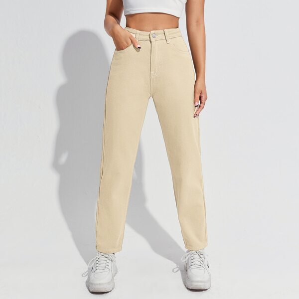 

Solid Straight Leg Jeans, Beige