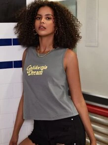 Top Corto Sin Mangas Con Estampado De Letras - Gris - Ver 1
