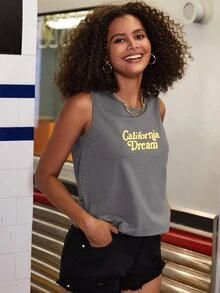 Top Corto Sin Mangas Con Estampado De Letras - Gris - Ver 3