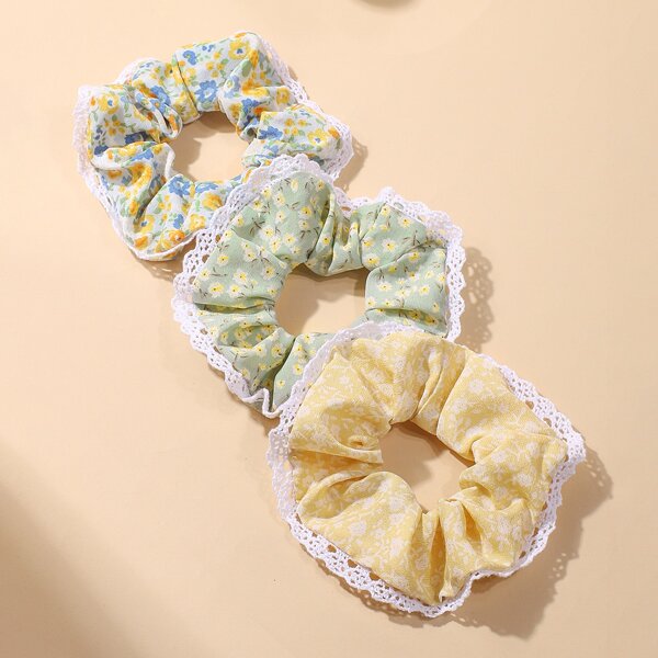 

3pcs Flower Print Scrunchie, Multicolor