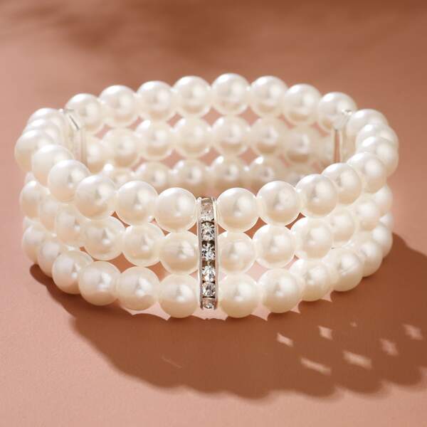 

Girls Faux Pearl Beaded Layered Bracelet, White