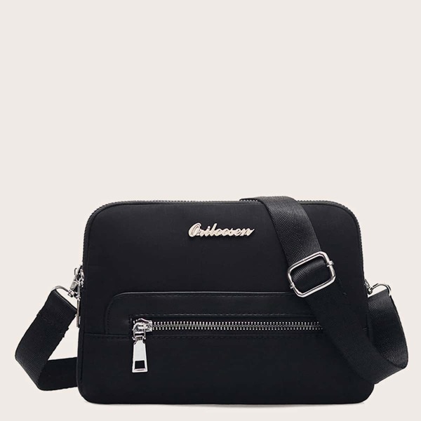 

Minimalist Metal Letter Decor Crossbody Bag, Black