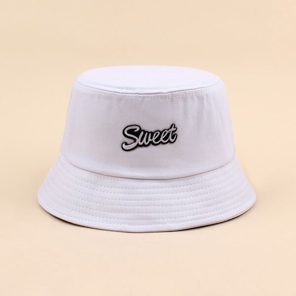 

Letter Embroidered Bucket Hat, White