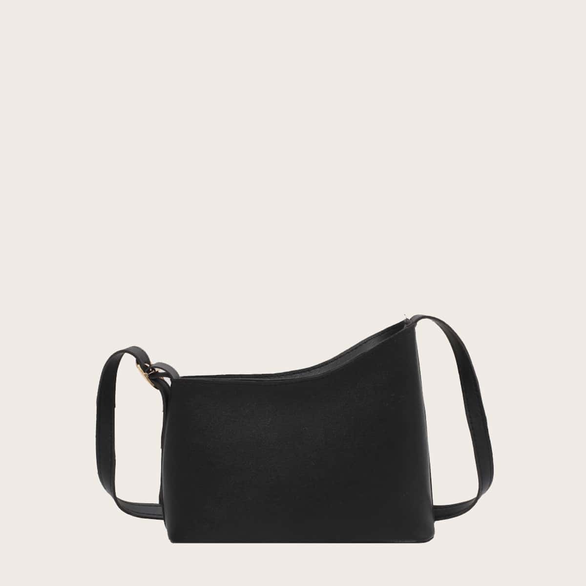 

Solid Zip Crossbody Bag, Black