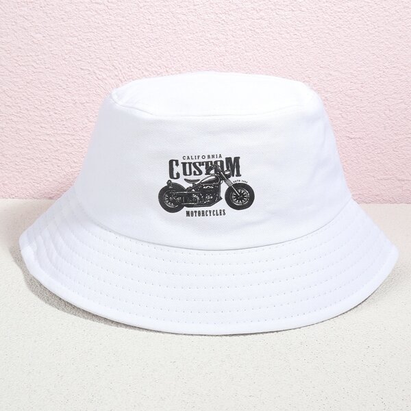 

Motorcycle Print Bucket Hat, White