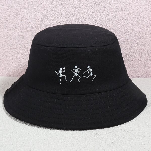 

Skeleton Print Bucket Hat, Black