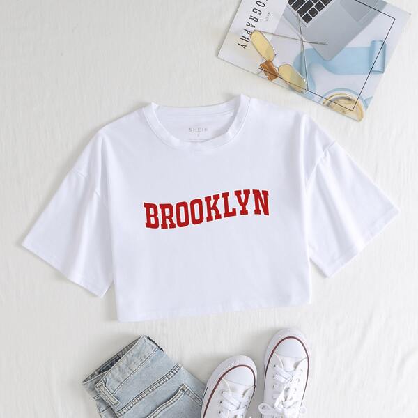 

Letter Graphic Crop Tee, White