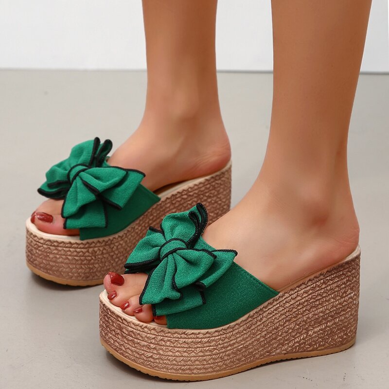 

Bow Wedge Mules, Green