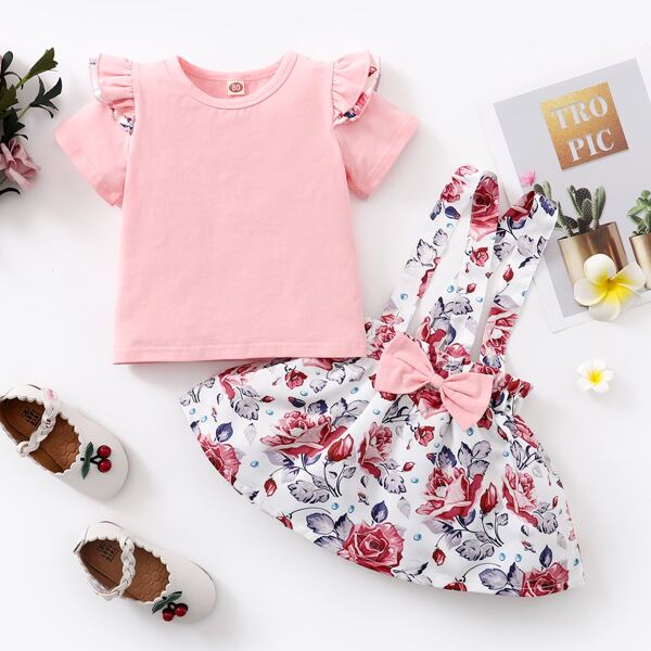 

Baby Girl Ruffle Tee & Floral Bow Pinafore Skirt, Multicolor