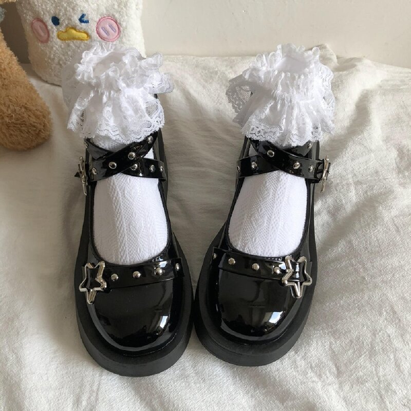 

Star Buckle Mary Jane Wedges, Black