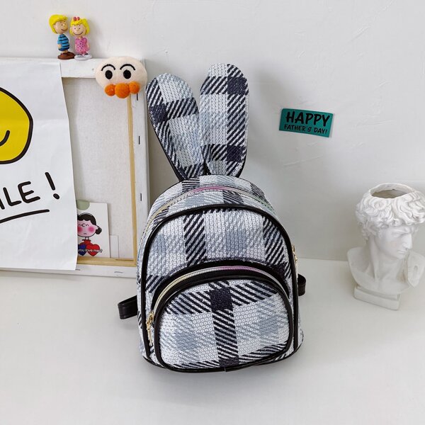 

Girls Sequin Decor Tartan Backpack, Multicolor