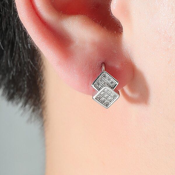 

Men Zircon Decor Earrings, Silver
