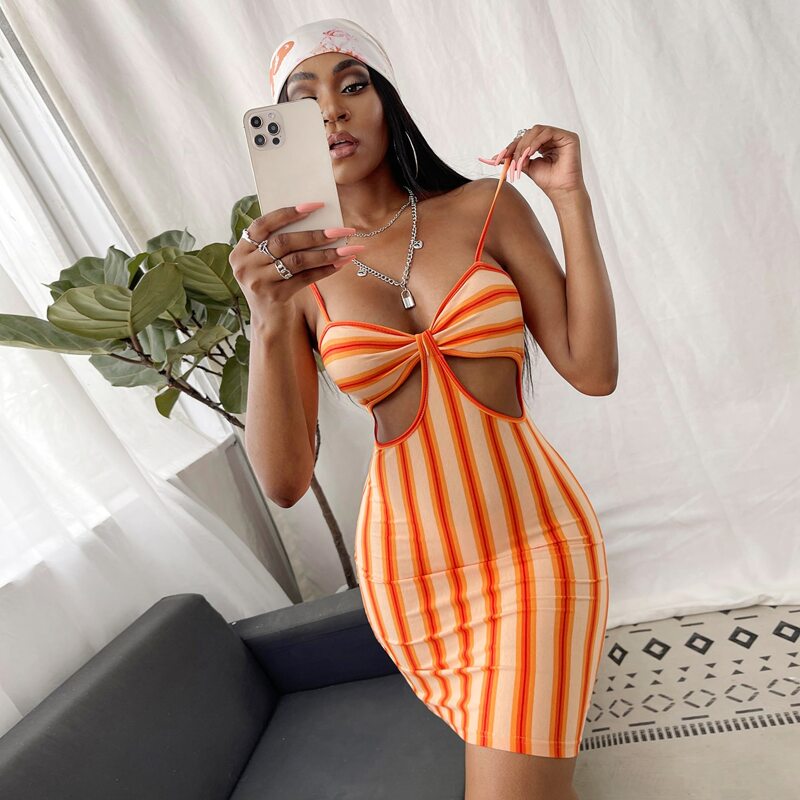

Cut Out Striped Bodycon Dress, Orange
