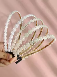 5pcs Rhinestone & Faux Pearl Decor Hairbands - White - View 1