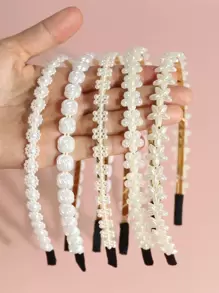 5pcs Rhinestone & Faux Pearl Decor Hairbands - White - View 2