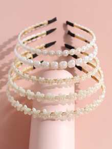 5pcs Rhinestone & Faux Pearl Decor Hairbands - White - View 3