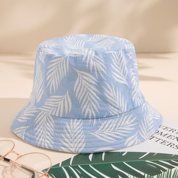 

Leaf Print Bucket Hat, Blue