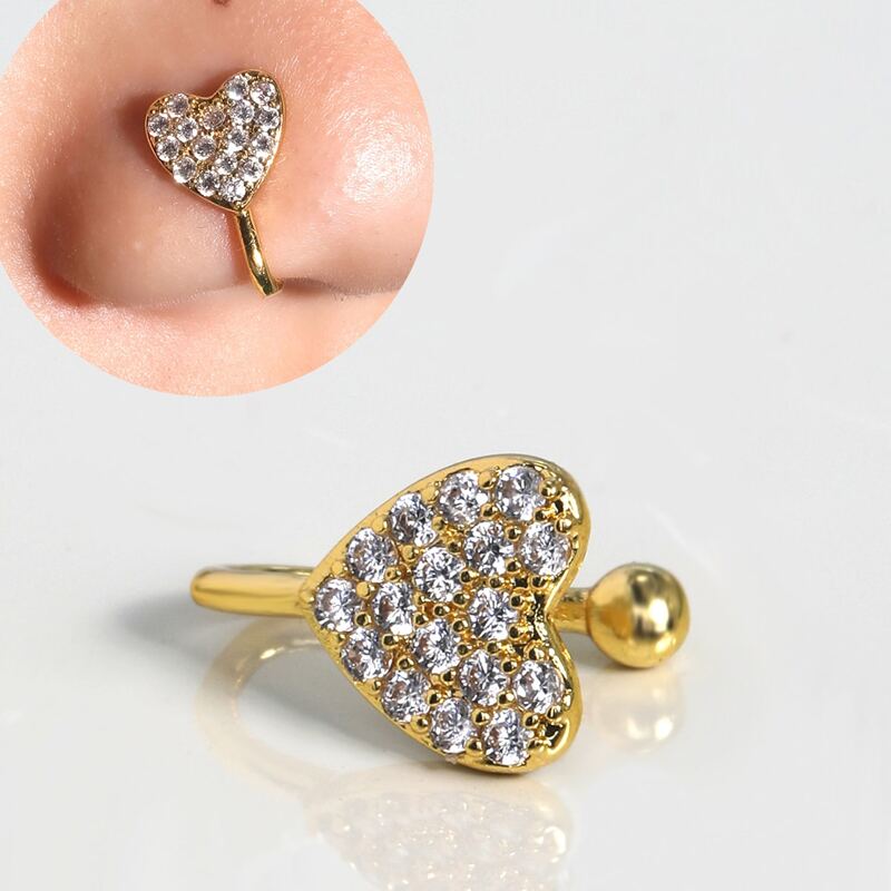 

1pc Rhinestone Heart Nose Ring, Gold