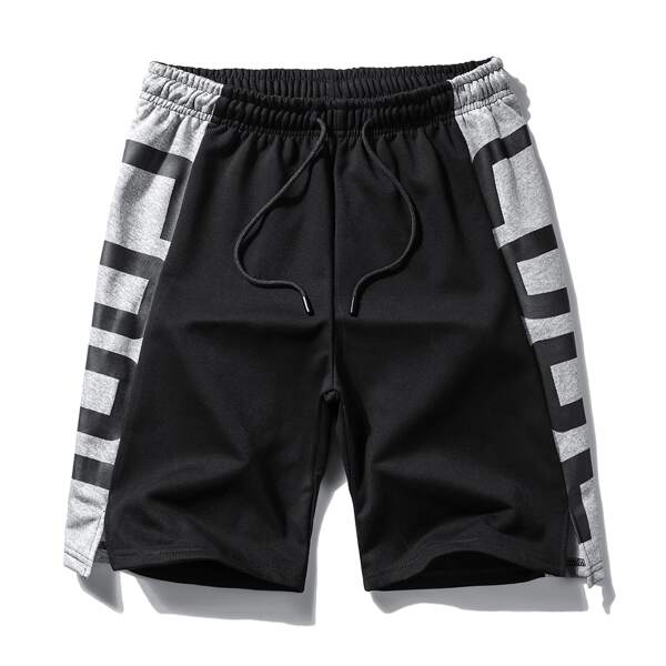 

Men Colorblock Drawstring Waist Track Shorts, Black