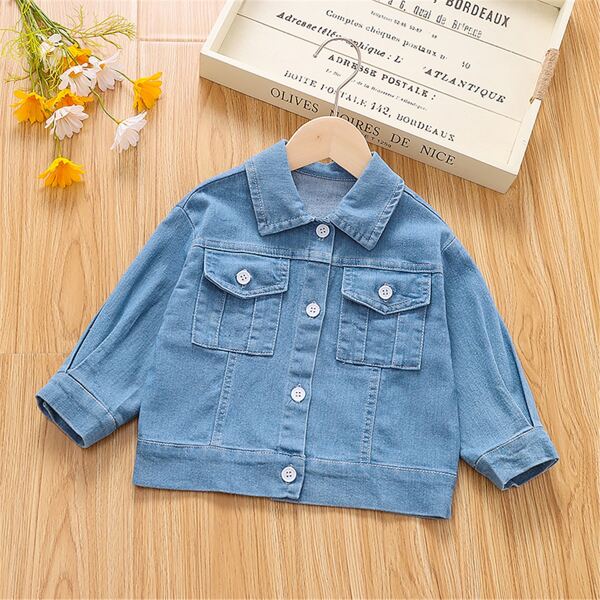 

Toddler Girls Flap Pockets Denim Jacket, Medium wash