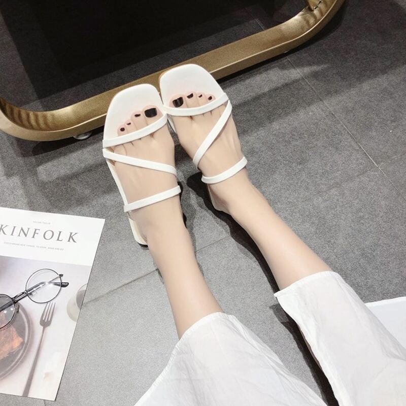 

Skinny Strap Slide Sandals, White