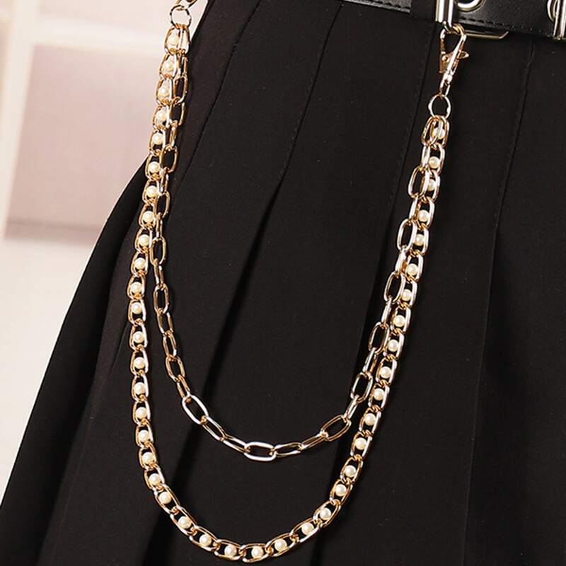 

Faux Pearl Layered Pant Chain, Gold