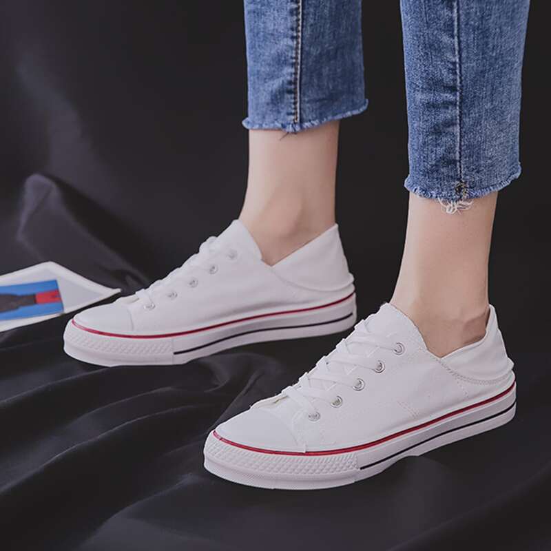 

Solid Lace-up Canvas Sneakers, White
