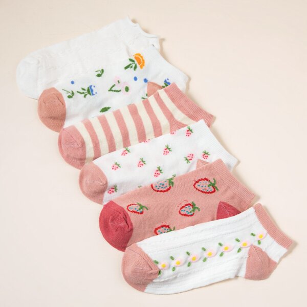 

6pairs Toddler Girls Fruit Print Socks, Multicolor