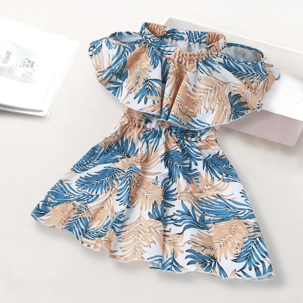 

Toddler Girls Tropical Print Cold Shoulder Swing Dress, Multicolor