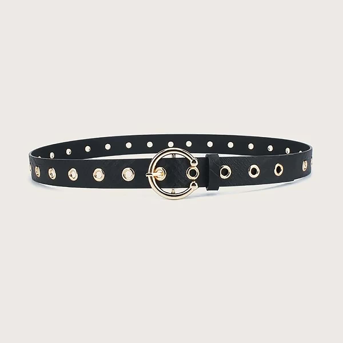 

Eyelet C-shaped Buckle Belt, Black