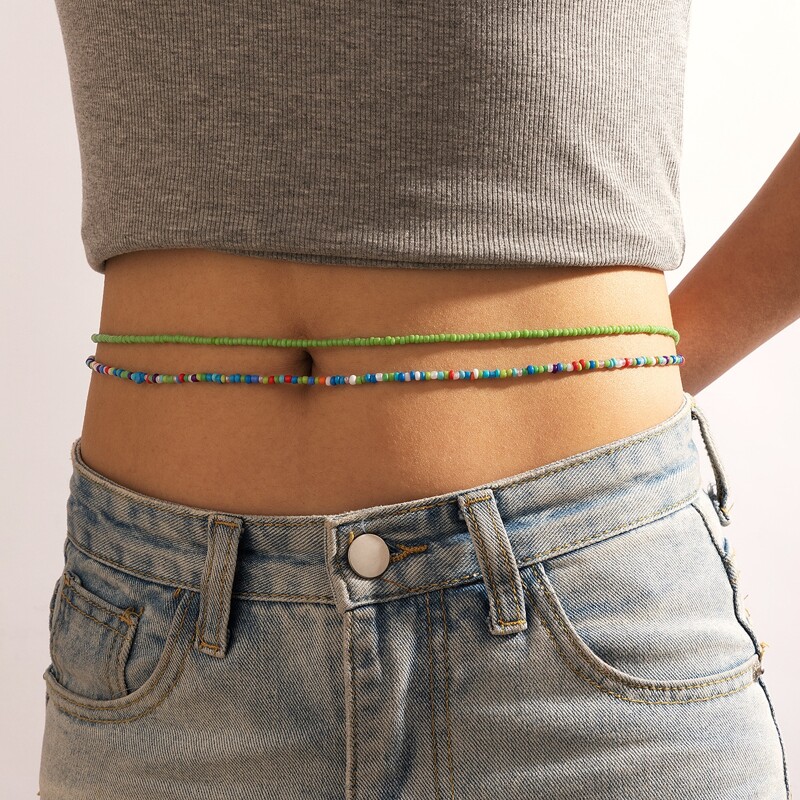 

2pcs Beaded Waist Chain, Multicolor