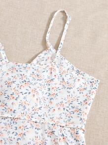 SHEIN Ditsy Floral Ruffle Wrap Belted Slip Dress - White - View 3