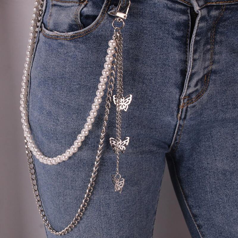 

Butterfly Decor Layered Pant Chain, Silver