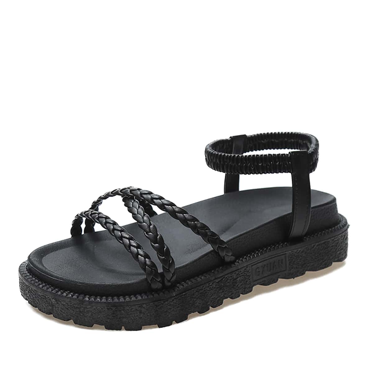 

Braided Ankle Strap Sandals, Black