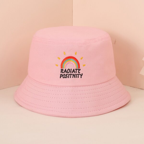 

Rainbow Embroidered Bucket Hat, Pink
