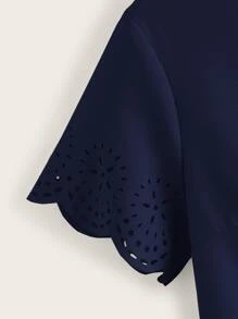 SHEIN LUNE 波浪花邊鏤空上衣 - 藏蓝色 - 查看 3