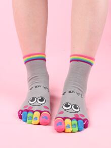 Cartoon Graphic Toe Socks - Grey - View 2