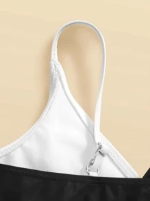 Tween Girl Color Block Bikini Set Summer Beach - Black and White - View 6